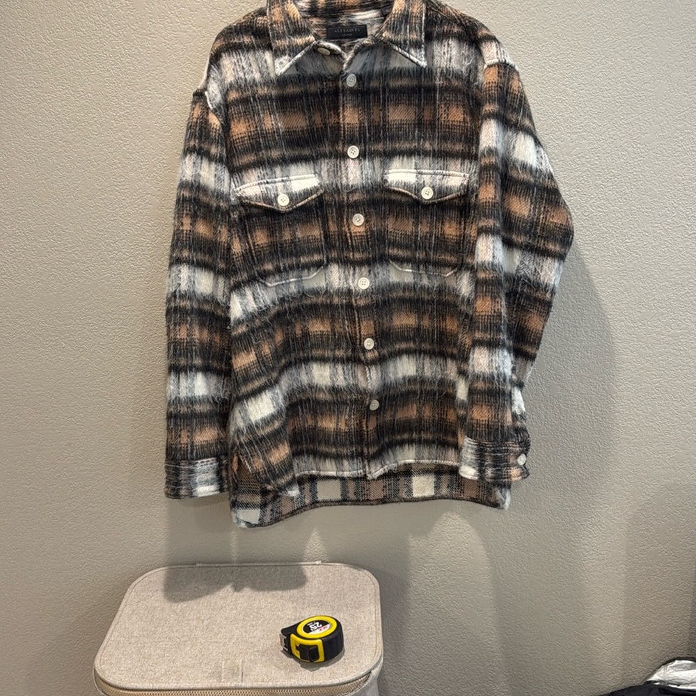 Allsaints Plaid Wool Blend Thick Oversized Overshirt